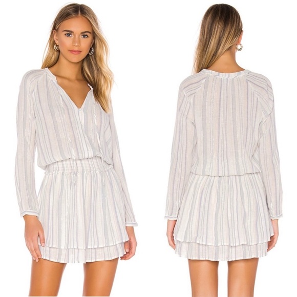 RAILS JASMINE STRIPE DRESS LONG SLEEVE LINEN BLEND IMETALLIC FIJI STRIPE REVOLVE - Picture 1 of 16